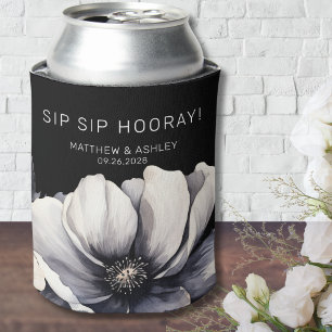 Modern Black Floral Wedding Favour Can Cooler