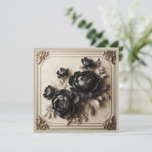 Modern Black Floral Wedding Invitation