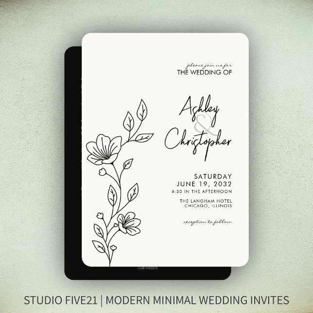 Modern Black Foliage Outline All-in-One Wedding Invitation (Creator Uploaded)