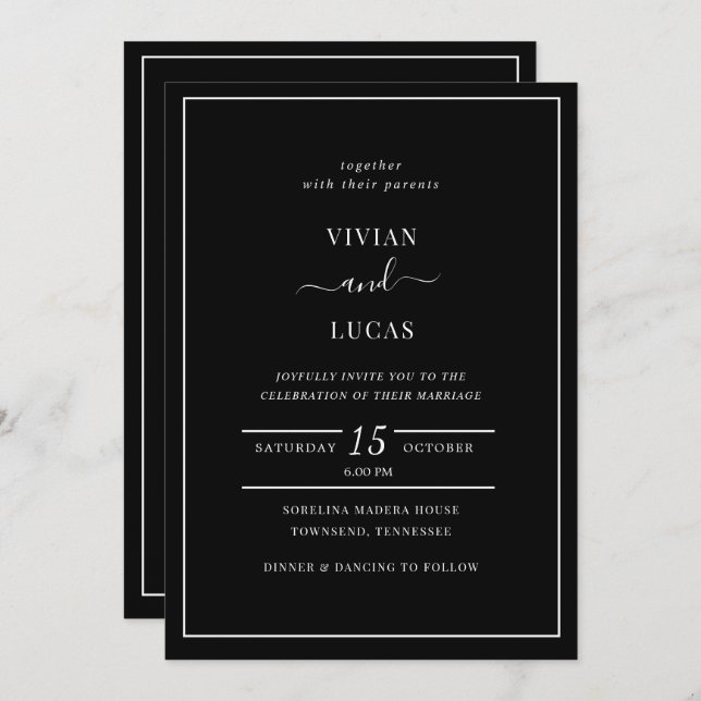 Modern Black Formal Minimal Wedding Invitation (Front/Back)