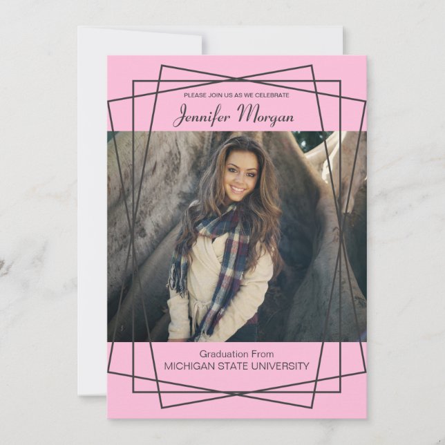 Modern Black Frame Photo Graduation Invitation (Front)