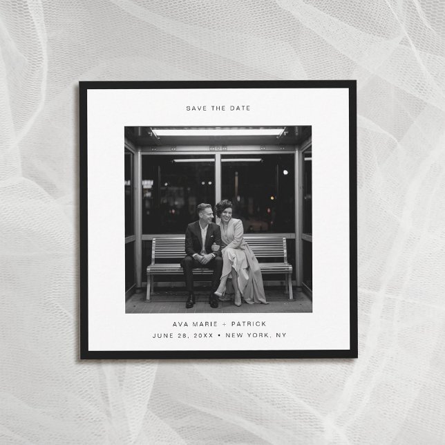 Modern Black Frame Typography Wedding Save Date Invitation (wedding photo save the date square black frame modern minimalist contemporary typography)