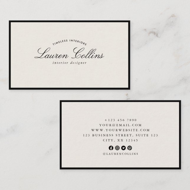 Modern Black Frame with Social Media Icons Business Card (Front/Back)