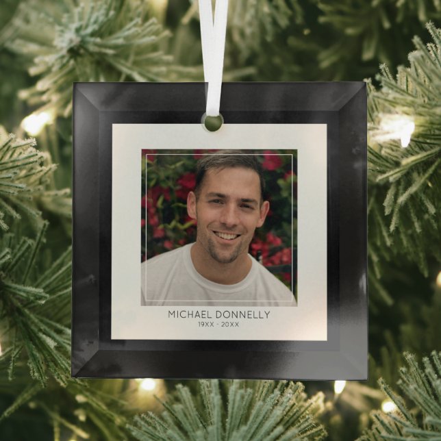 Modern Black Framed Photo Memorial Glass Tree Decoration (Insitu)