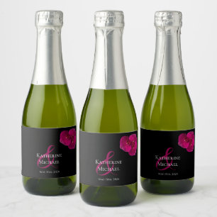 Modern-Black Fuchsia and White-Wedding- Sparkling Wine Label
