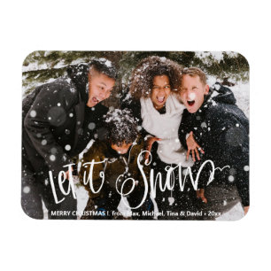 Modern Black Fun White Bold Script Let It Snow Magnet