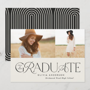 Modern black geometric 2 photo arch graduation ann announcement