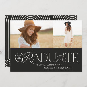 Modern black geometric 2 photo arch graduation announcement
