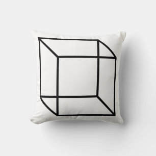 Modern Black Geometric Cube Outline Cushion