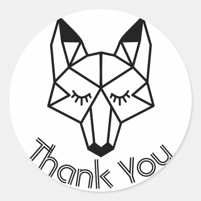 Modern Black Geometric Fox Thank You Classic Round Sticker (Front)