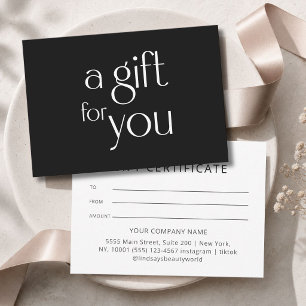 Modern Black Gift Certficate