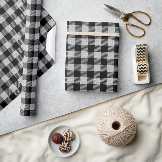 Modern Black Gingham Buffalo Check Plaid Holiday Wrapping Paper (Crafts)