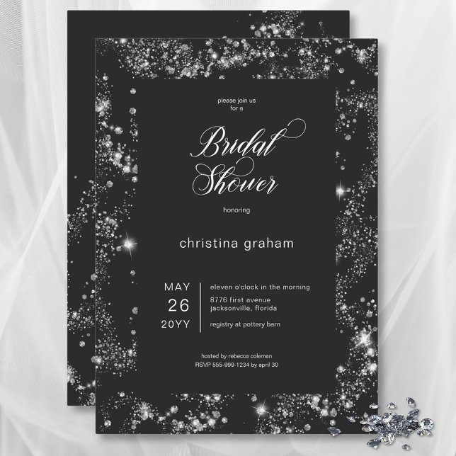 Modern Black Glam Diamond Frame Bridal Shower Invitation (Modern Black Glam Diamond Frame Bridal Shower Invitation)