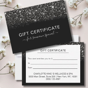 Modern Black Glitter BUSINESS CERTIFICATE
