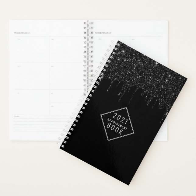 Modern Black Glitter Drips Appointment Planner (Display)