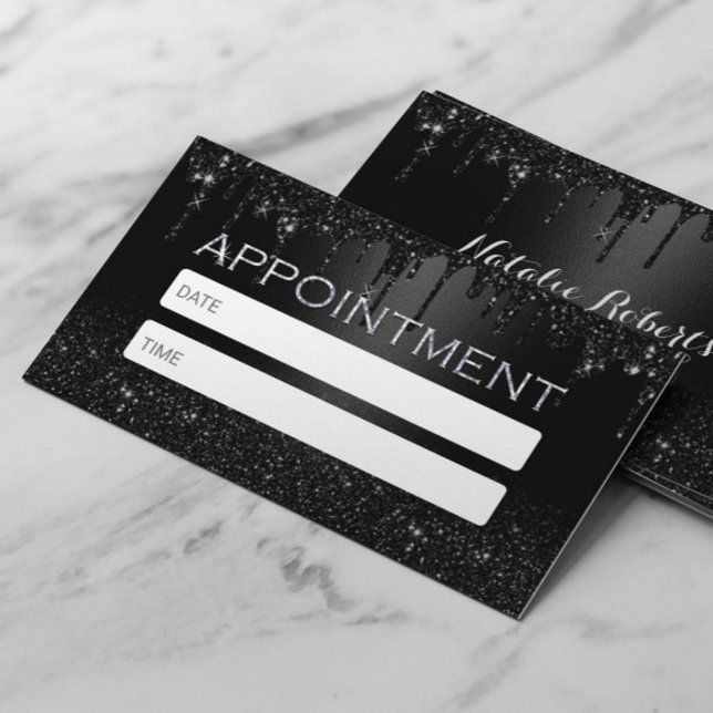 Modern Black Glitter Drips Salon & Spa Appointment Card (Creator Uploaded)