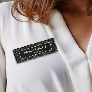 Modern Black Glitter Makeup Artist Hair Salon Name Tag