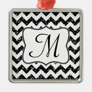 Modern Black Glitter Monogram Initial Ornament