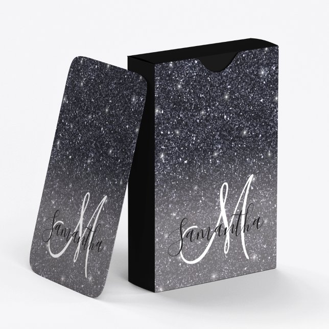 Modern Black Glitter Sparkles Name Playing Cards (Creator Uploaded)