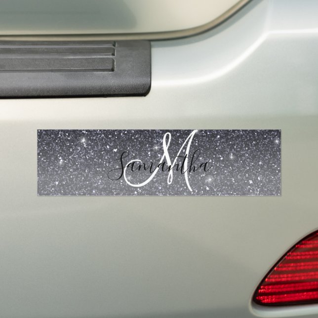 Modern Black Glitter Sparkles Personalised Name Bumper Sticker (On Car)