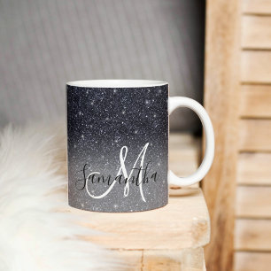 Modern Black Glitter Sparkles Personalised Name Coffee Mug