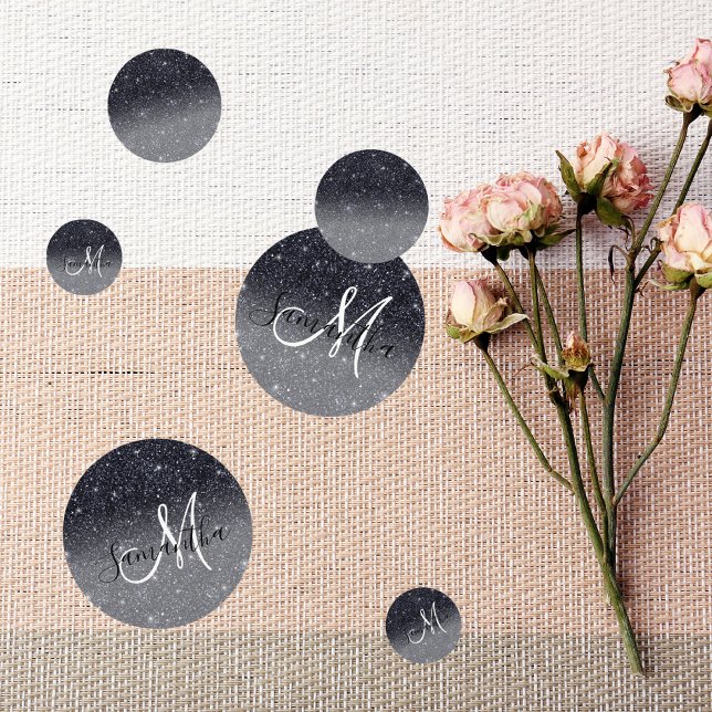 Modern Black Glitter Sparkles Personalised Name Confetti (Creator Uploaded)