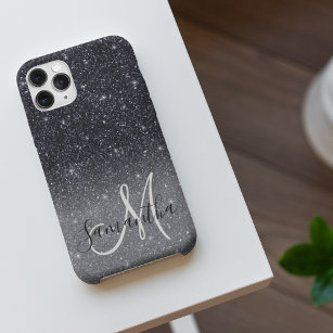 Modern Black Glitter Sparkles Personalised Name iPhone 11Pro Max Case