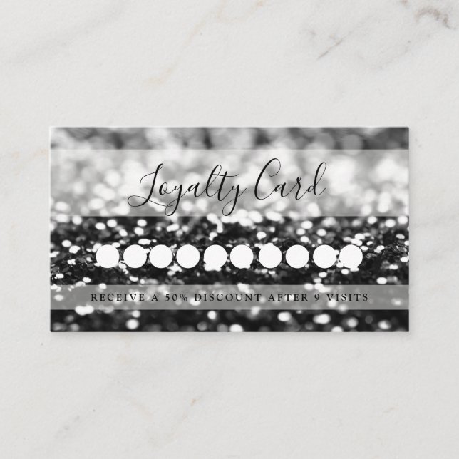 Modern Black GlitterSalon & Spa Loyalty  Business Card (Front)