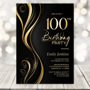 Modern Black Gold 100th Birthday Party Invitation