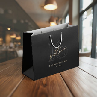 Modern Black Gold 16th Birthday Large Gift Bag