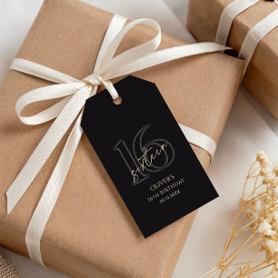 Modern Black Gold 16th Birthday Party Gift Tags