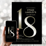 Modern Black Gold 18th Birthday Party Invitation<br><div class="desc">Invite your friends and loved ones with this modern black and gold 18th birthday party invitation. The customisable text area in this invitation template allows you to effortlessly include all the necessary details for your special birthday celebration, including the date, time, venue, and RSVP information. A variety of paper types...</div>