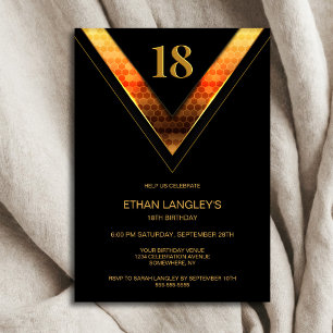 Modern Black Gold 18th Birthday Party Invitation