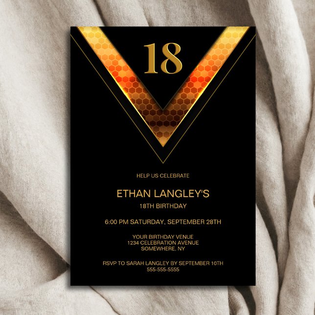 Modern Black Gold 18th Birthday Party Invitation (Creator Uploaded)