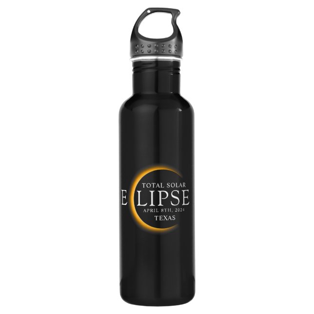 Modern Black & Gold 2024 Texas Total Solar Eclipse 710 Ml Water Bottle (Front)