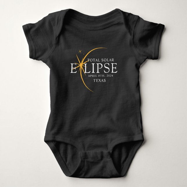 Modern Black & Gold 2024 Texas Total Solar Eclipse Baby Bodysuit (Front)