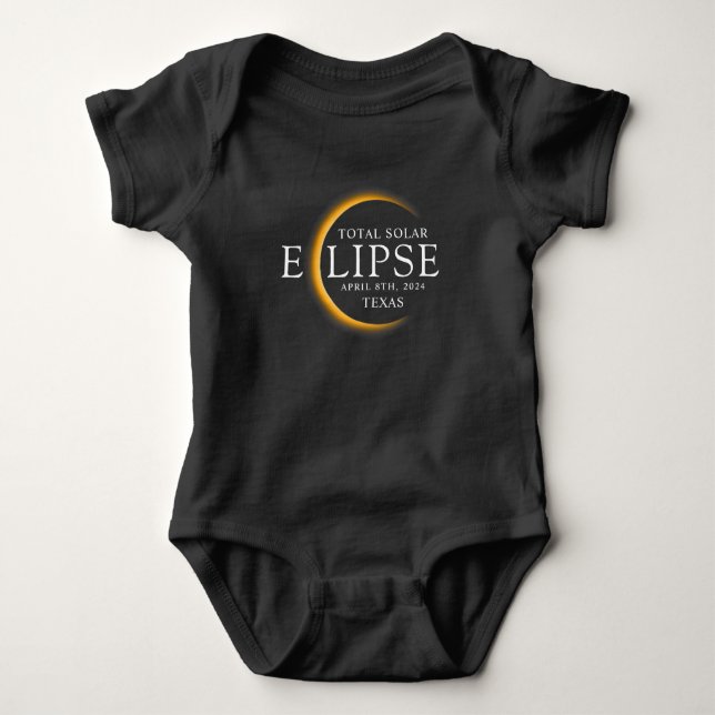 Modern Black & Gold 2024 Texas Total Solar Eclipse Baby Bodysuit (Front)