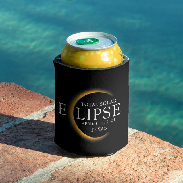 Modern Black & Gold 2024 Texas Total Solar Eclipse Can Cooler (In Situ Pool)