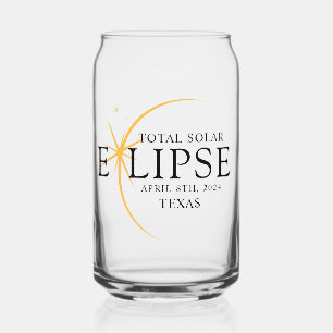 Modern Black & Gold 2024 Texas Total Solar Eclipse Can Glass