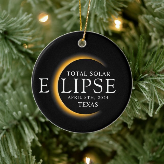 Modern Black & Gold 2024 Texas Total Solar Eclipse Ceramic Ornament (Tree)