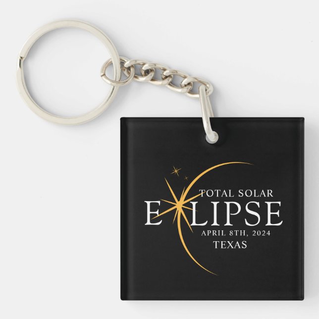 Modern Black & Gold 2024 Texas Total Solar Eclipse Key Ring (Front)