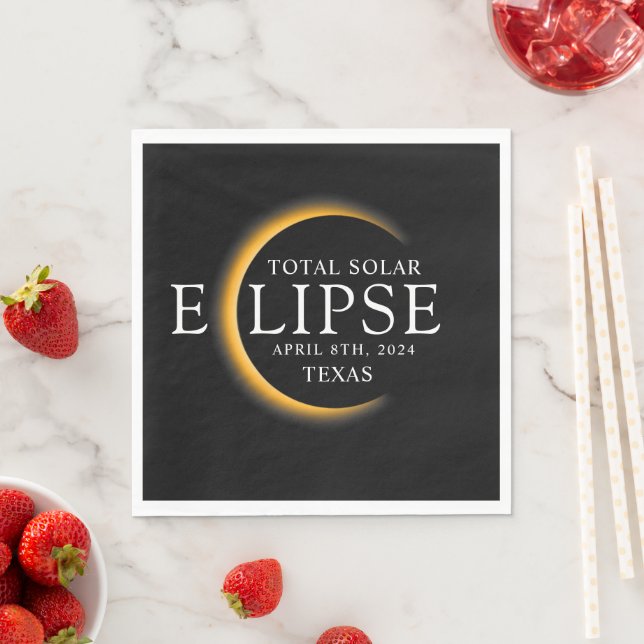 Modern Black & Gold 2024 Texas Total Solar Eclipse Napkin (Insitu)