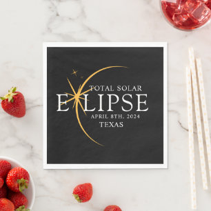 Modern Black & Gold 2024 Texas Total Solar Eclipse Napkin