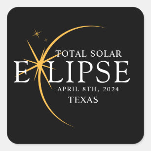 Modern Black & Gold 2024 Texas Total Solar Eclipse Square Sticker