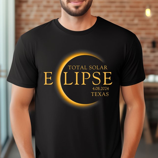 Modern Black & Gold 2024 Texas Total Solar Eclipse T-Shirt (Creator Uploaded)