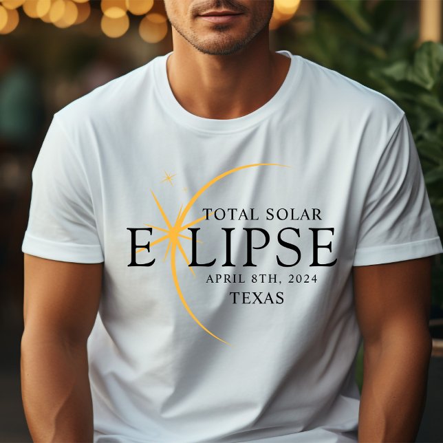 Modern Black & Gold 2024 Texas Total Solar Eclipse T-Shirt (Creator Uploaded)