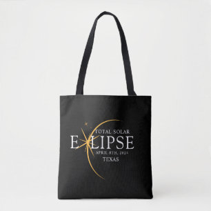 Modern Black & Gold 2024 Texas Total Solar Eclipse Tote Bag