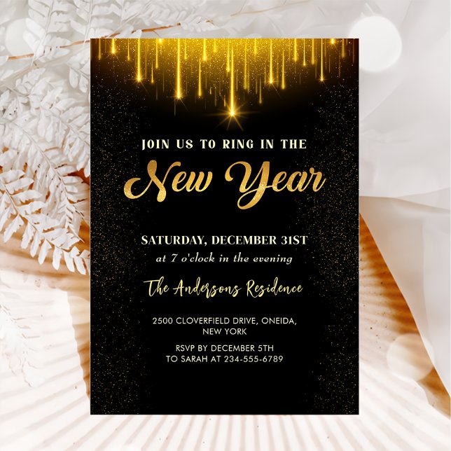 Modern Black Gold 2025 New Year's Eve Party Invitation (Creator Uploaded)