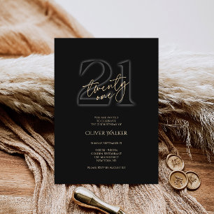 Modern Black Gold 21st Birthday Invitation