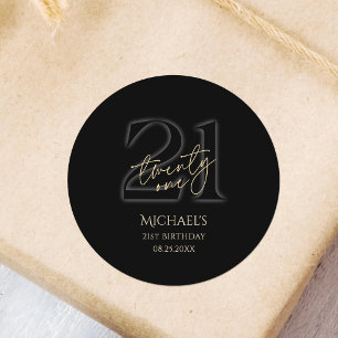 Modern Black Gold 21st Birthday Party Classic Round Sticker